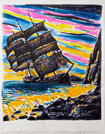 Schiffbruch 1 – 2018, Tusche, Bleistift auf Papier, 190x150 cm